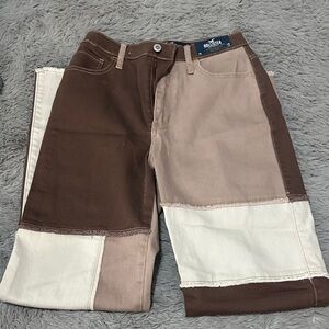 Brown and Tan Patchwork Women/Men Jeans
